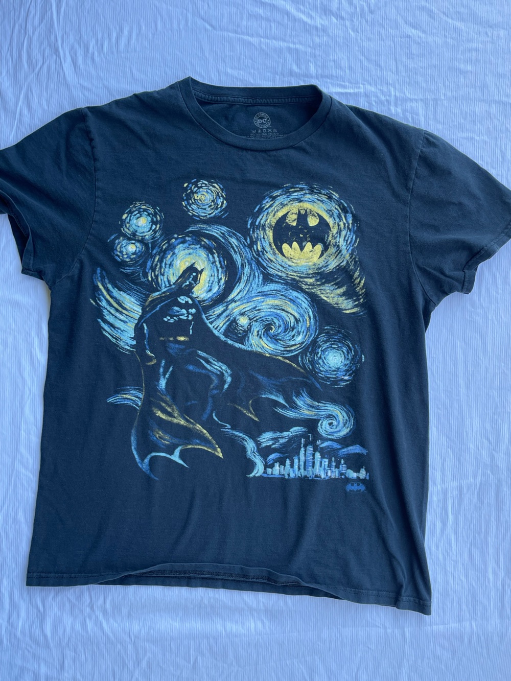 DC Starry Night Batman Art Print Tee - Black, Blue, Yellow